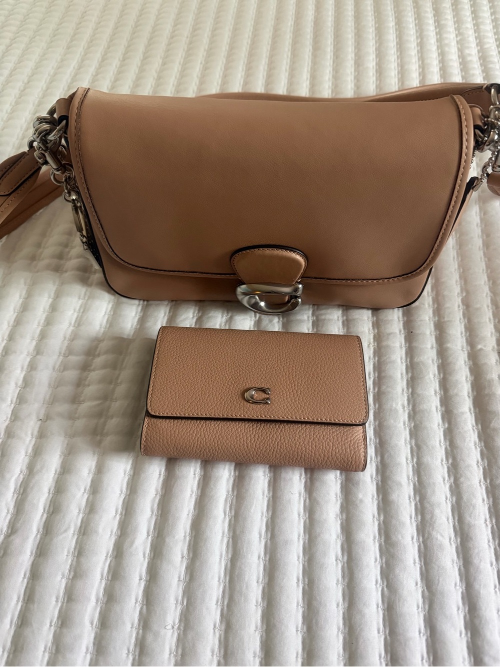 Coach Pebble Leather Shoulder Bag and Wallet in Buff